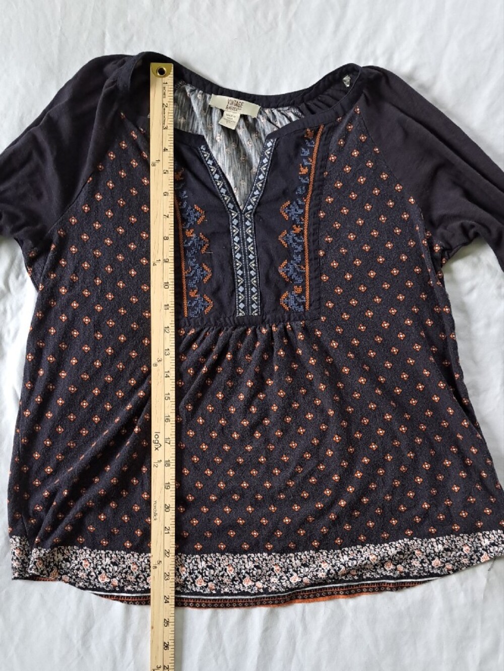 ​Vintage America Blues Boho Floral Embroidered Peasant Long Sleeve Shirt Size L - Picture 7 of 12